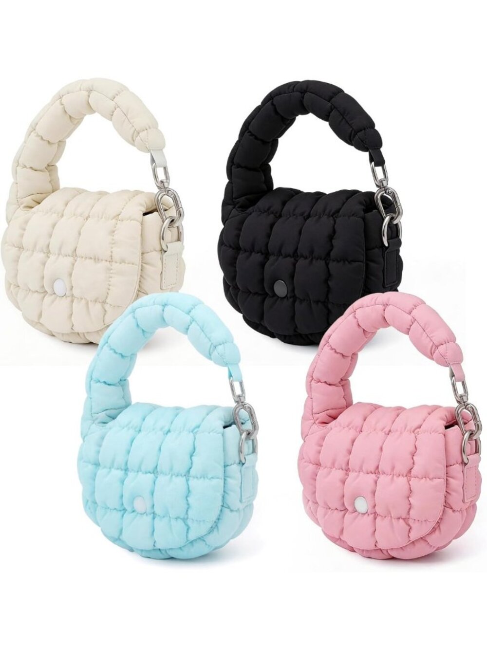 Mini Quilted Cloud Wristlet Bags - Cute Puffer Handbags Set for Girls & Women